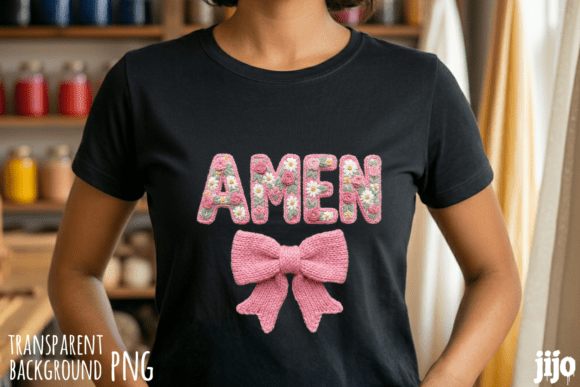 Amen Christian Flowers Embroidery PNG